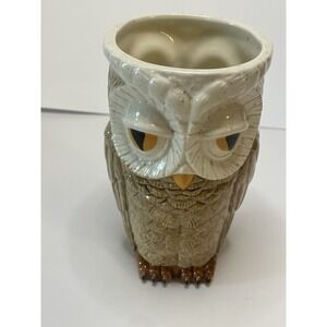 Vintage Sittre Tall Owl Mug‎ Ceramic Two Sided Sleepy Owl Cup Glass 6"
